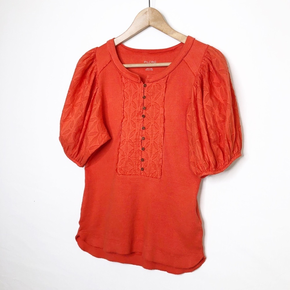 Anthropologie Pilcro Bella Henley Orange top - Picture 9 of 14